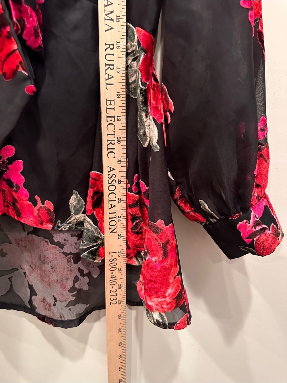 Velvet Burnout Dark Floral Sheer V Neck Floral Tie-Front Blouse Kimono Sz M - Picture 5 of 11